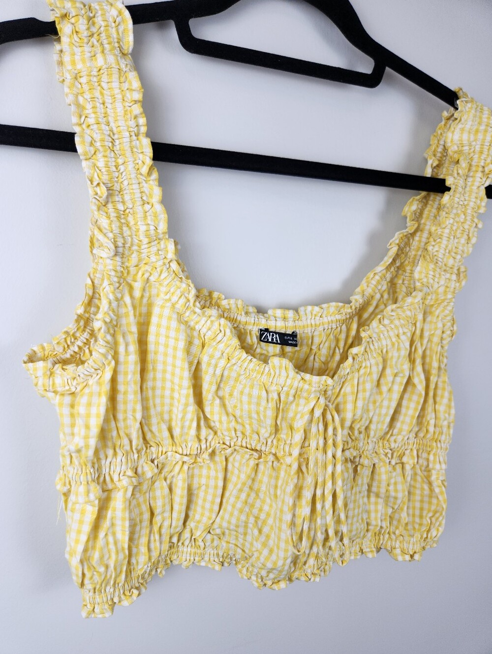 Zara Gingham Yellow Checked Crop Tank Top Milkmaid Coquette Style Size Medium - Picture 4 of 7
